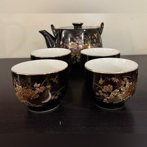Vintage Japan 5-piece Tea Set | Black & Gold Floral